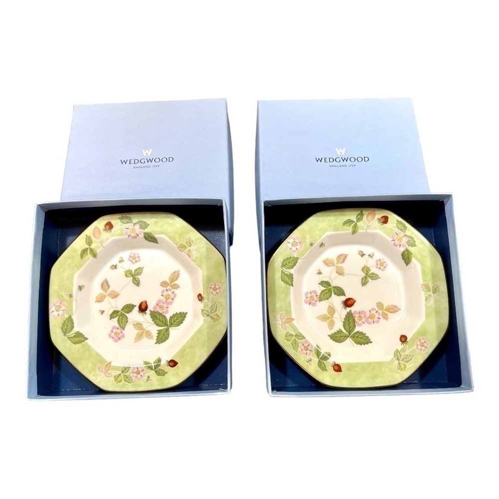 TWO, VINTAGE, WEDGWOOD, WILD STRAWBERRY, BONE CHINA, 5” TRINKET DISHES.